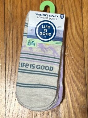 Life Is Good Low Cut Socks in Beige and Light Green - Women's 6 Pack